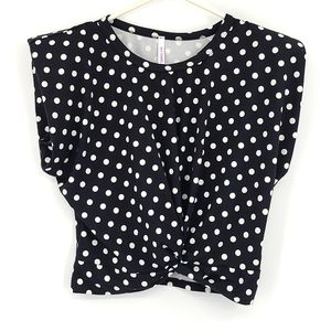 Watermelon Large Black white polka-dot tristrd cropped top with shoulder pads